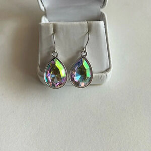 3/$20 Multicolor Rainbow Crystal Shiny Teardrop Silver Tone Dangle Earrings